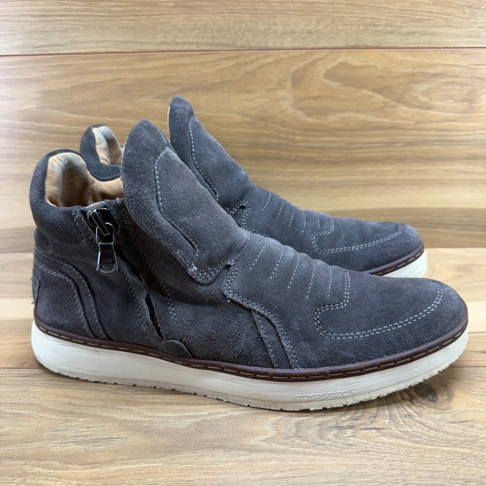 John Varvatos Barrett Creeper Mid Top Mens 9.5 M Dark Gray Suede Zip Sneaker‎